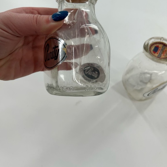 Vintage Purity Milk Jar Square Bottom Glass Half Pint Heavy Cream & Keychain - Picture 5 of 8